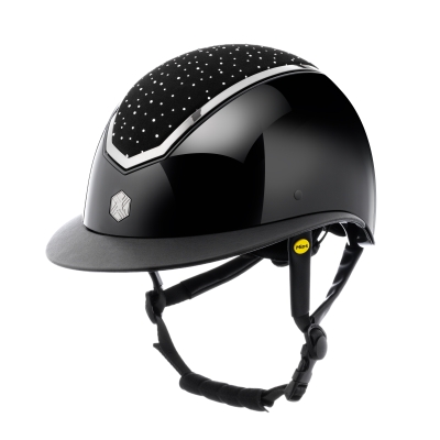 Image of Charles Owen EQX Kylo 2025 Riding Hat Black Gloss/Chrome Wide Peak With Mips